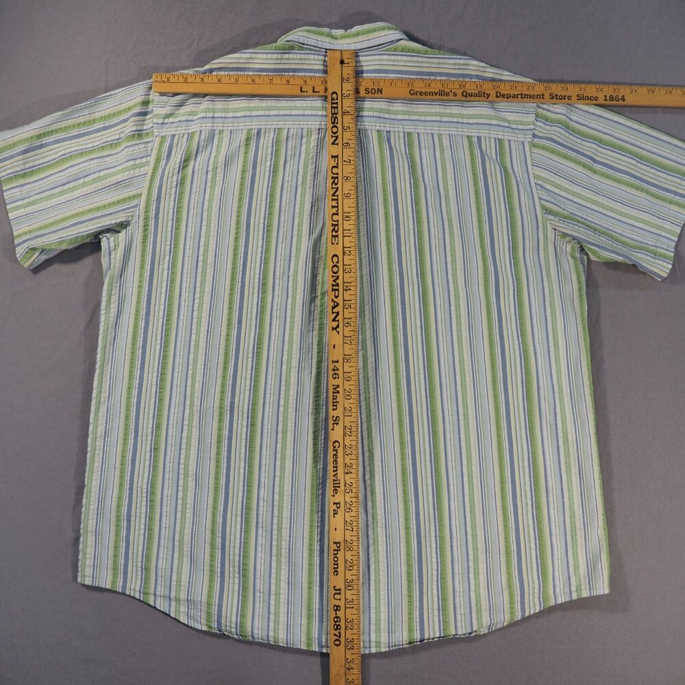 LL Bean Oxford Mens XXL Shirt Blue Green Stripe Seersucker Grandpa Academia - Picture 6 of 8